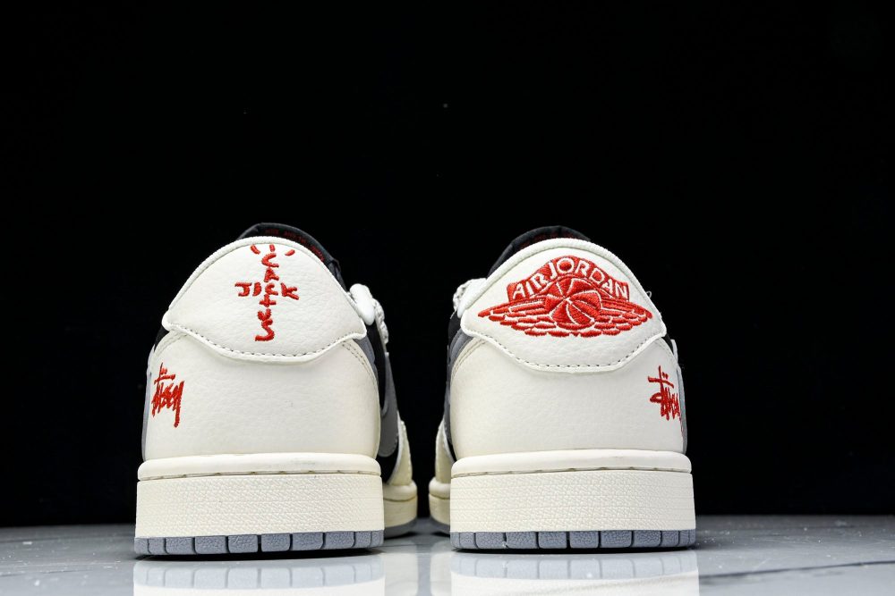 Travis Scott AJ1 Low x Stussy 'White Black Grey Red' (Custom) - Image 7