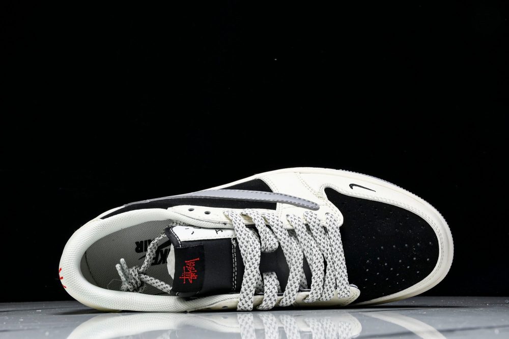 Travis Scott AJ1 Low x Stussy 'White Black Grey Red' (Custom) - Image 4