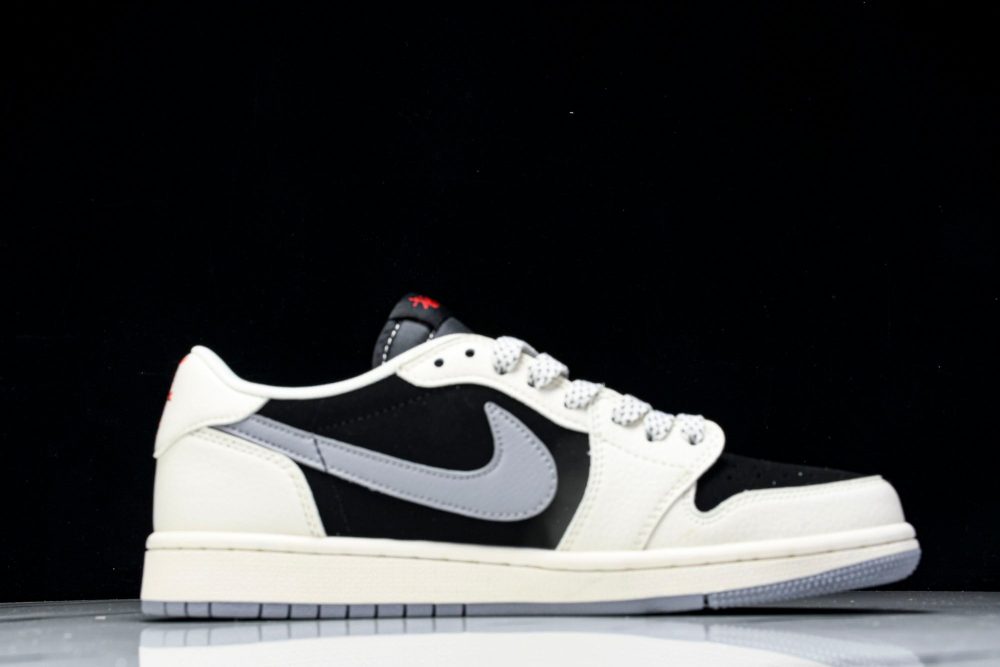 Travis Scott AJ1 Low x Stussy 'White Black Grey Red' (Custom) - Image 3