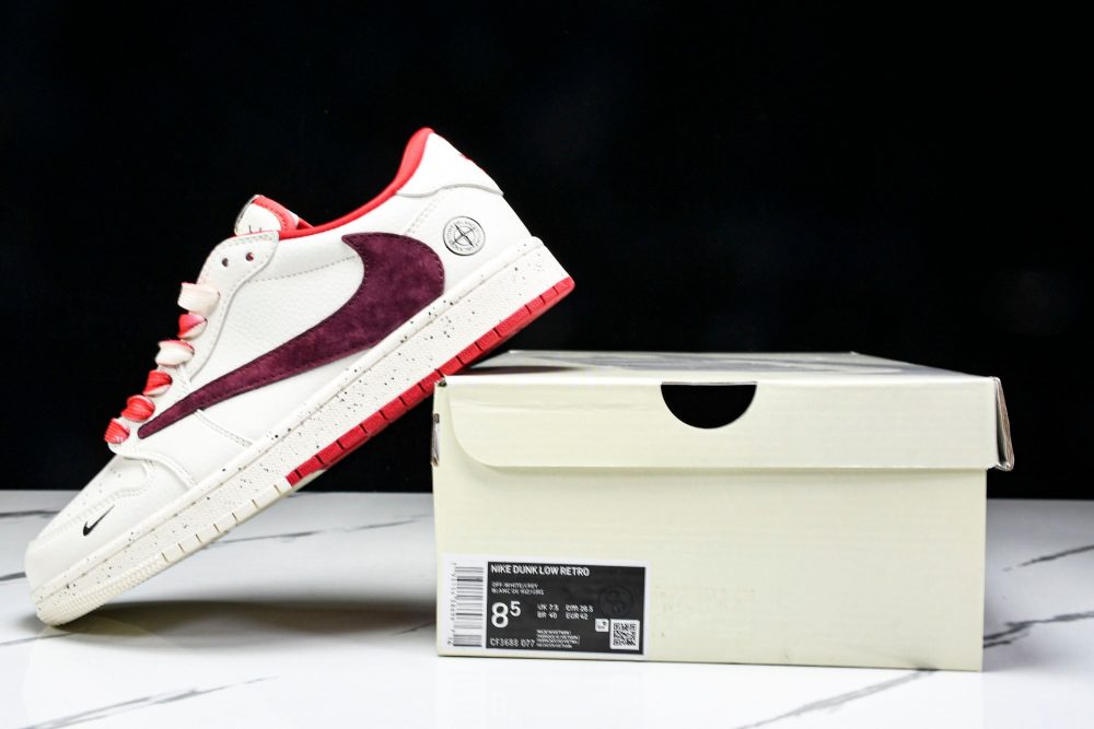 Travis Scott AJ1 Low x Stone Island 'White Red' (Custom) - Image 27