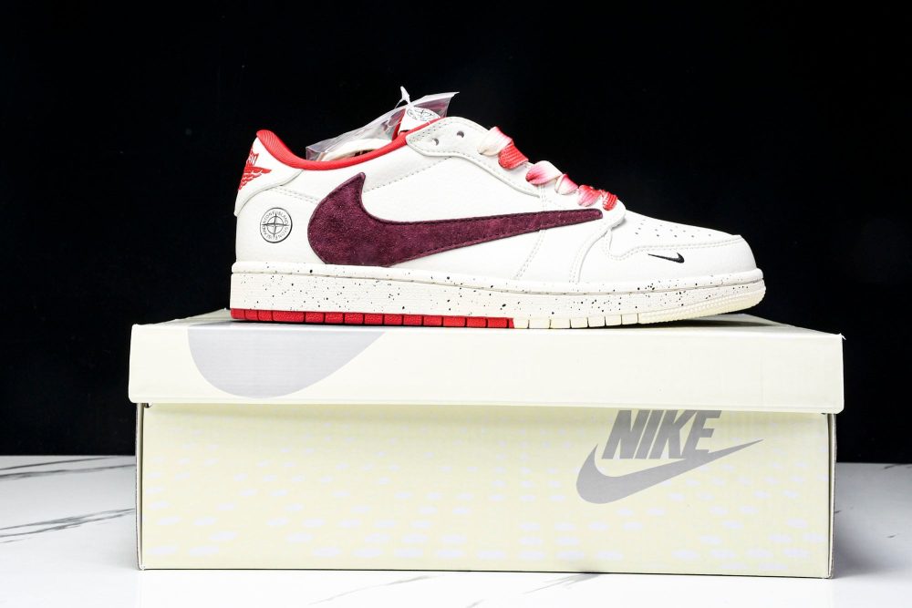 Travis Scott AJ1 Low x Stone Island 'White Red' (Custom) - Image 26