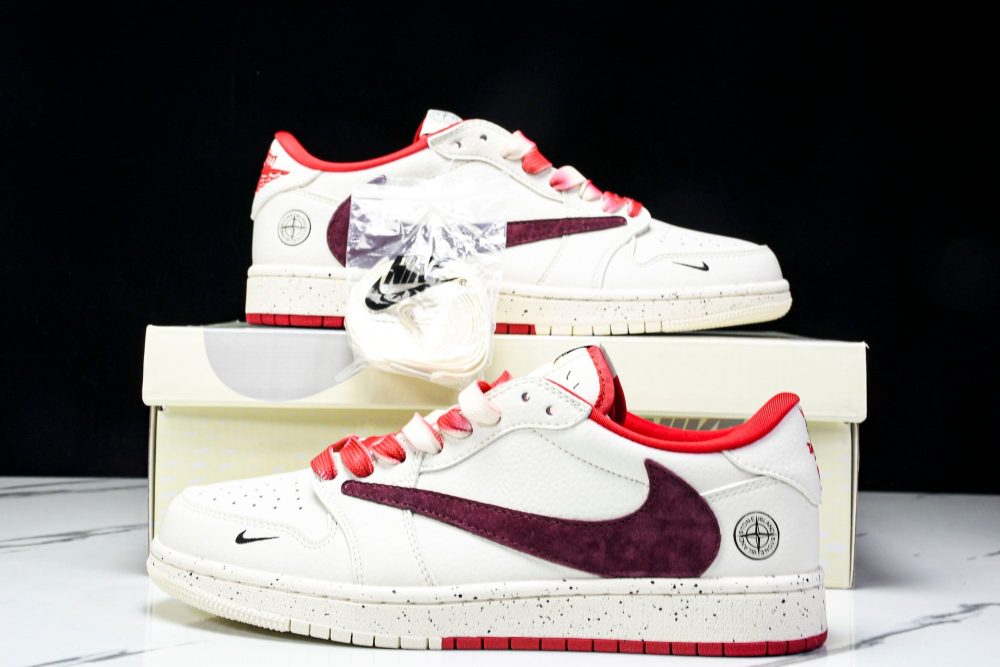 Travis Scott AJ1 Low x Stone Island 'White Red' (Custom) - Image 25
