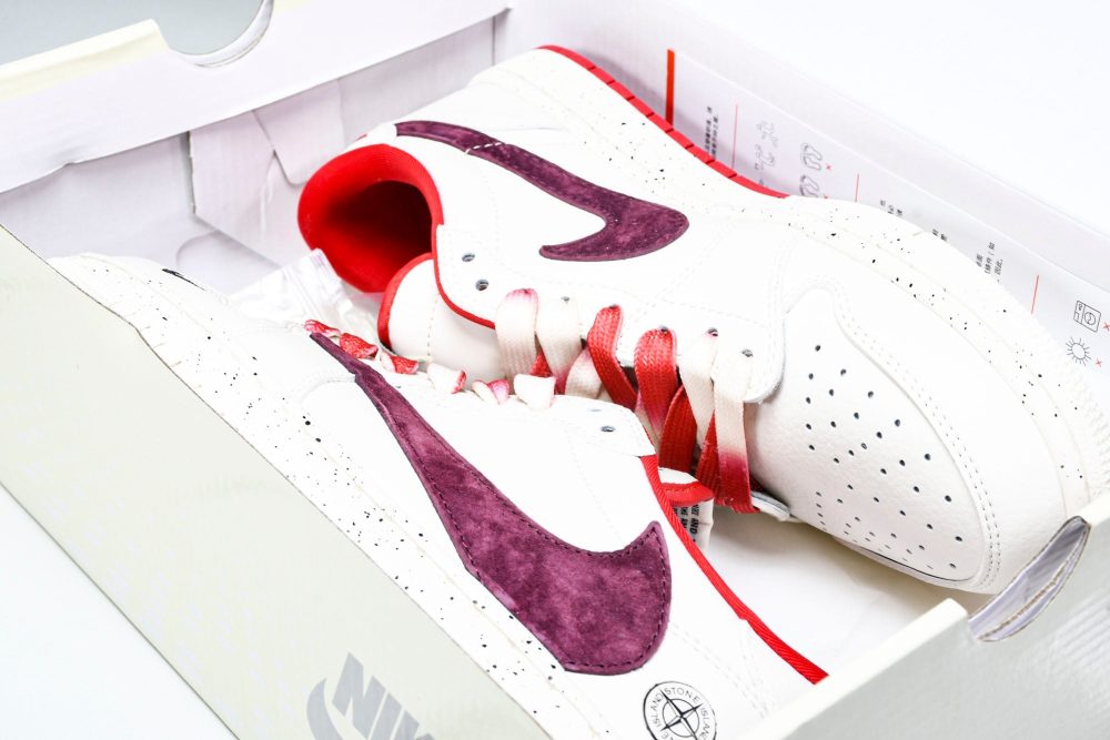 Travis Scott AJ1 Low x Stone Island 'White Red' (Custom) - Image 23