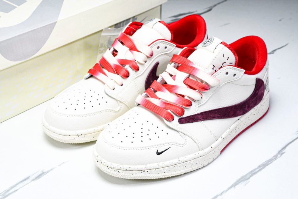 Travis Scott AJ1 Low x Stone Island 'White Red' (Custom) - Image 22