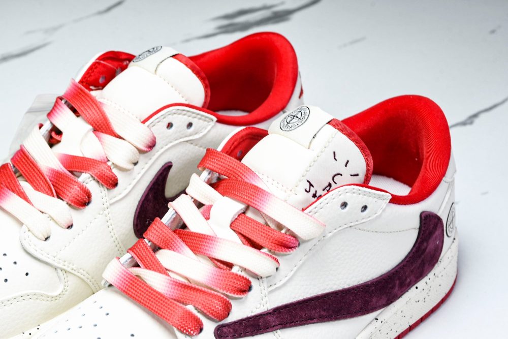 Travis Scott AJ1 Low x Stone Island 'White Red' (Custom) - Image 21