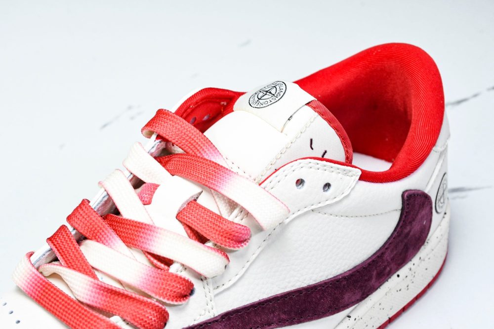 Travis Scott AJ1 Low x Stone Island 'White Red' (Custom) - Image 10