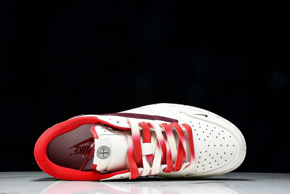 Travis Scott AJ1 Low x Stone Island 'White Red' (Custom) - Image 4