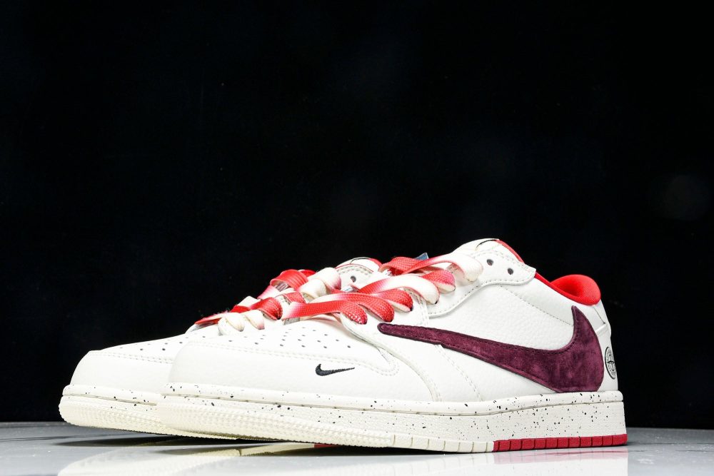 Travis Scott AJ1 Low x Stone Island 'White Red' (Custom) - Image 2