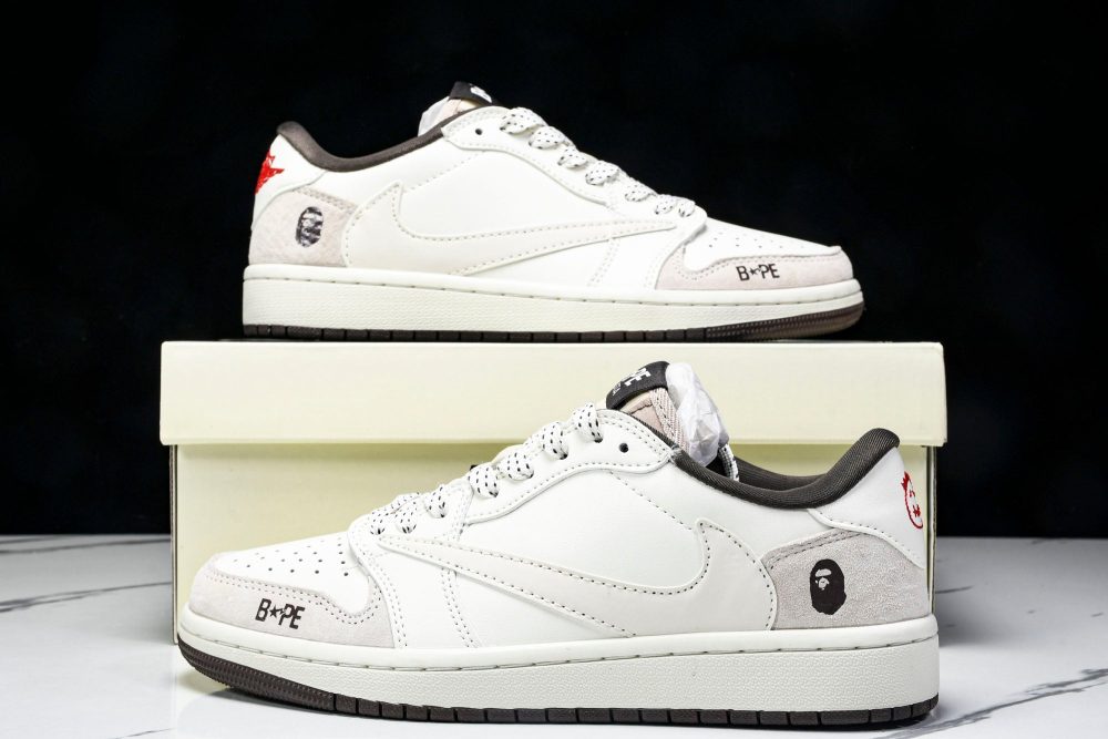 Travis Scott AJ1 Low x BAPE 'White Grey' (Custom) - Image 25
