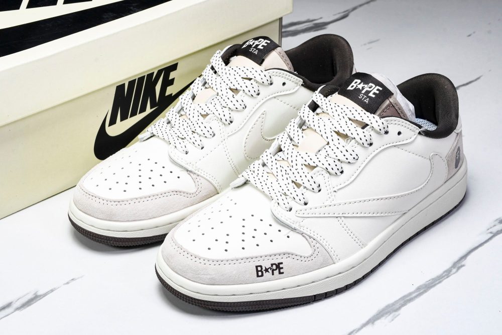 Travis Scott AJ1 Low x BAPE 'White Grey' (Custom) - Image 22