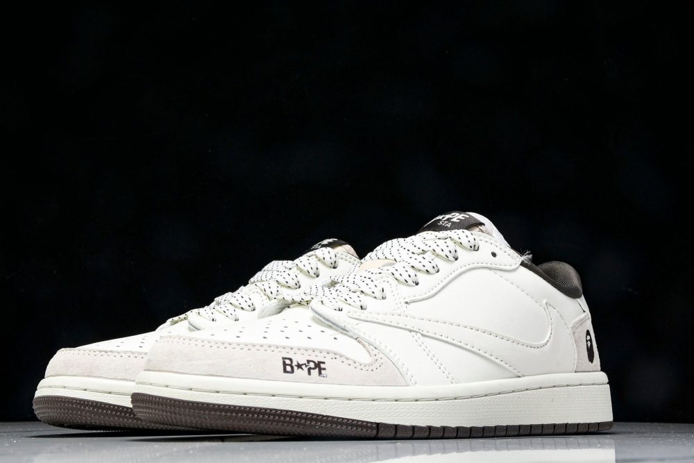 Travis Scott AJ1 Low x BAPE 'White Grey' (Custom) - Image 2