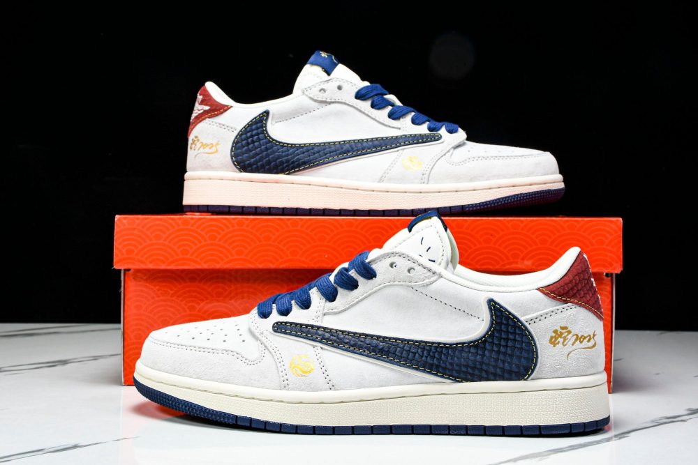 Travis Scott AJ1 Low x Year of The Snake 'White Navy' (Custom) - Image 24