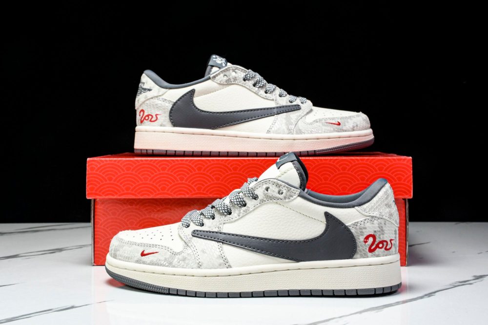 Travis Scott AJ1 Low x Year of The Snake 'White Grey' (Custom) - Image 25