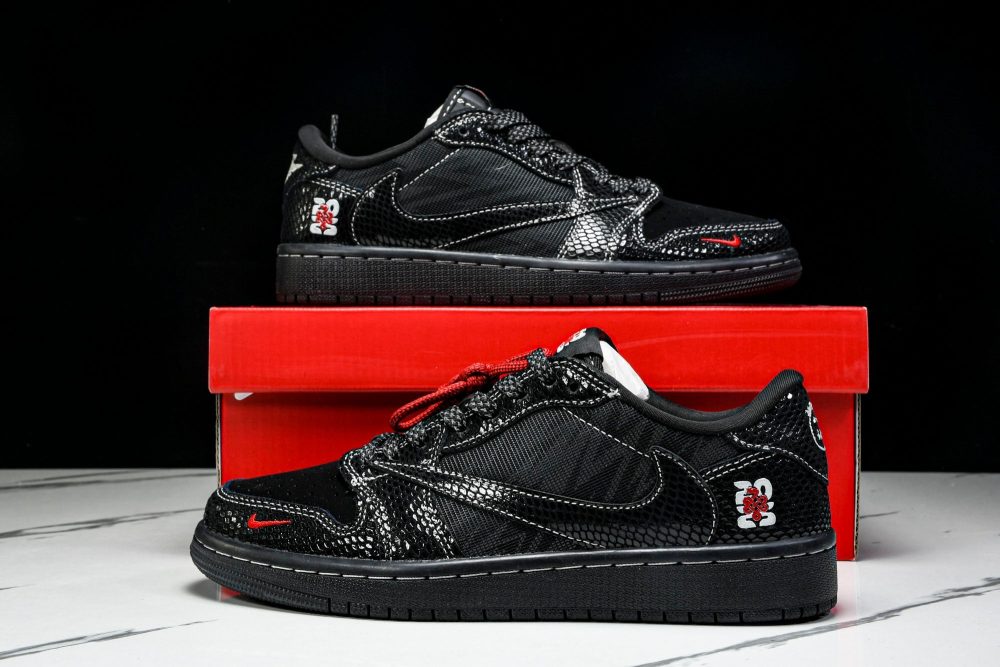 Travis Scott AJ1 Low x Year of The Snake 'Black Red' (Custom) - Image 25