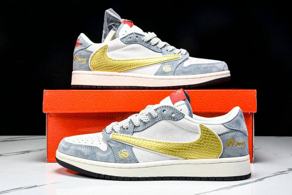 Travis Scott AJ1 Low x Year of The Snake 'Gold Grey' (Custom) - Image 24