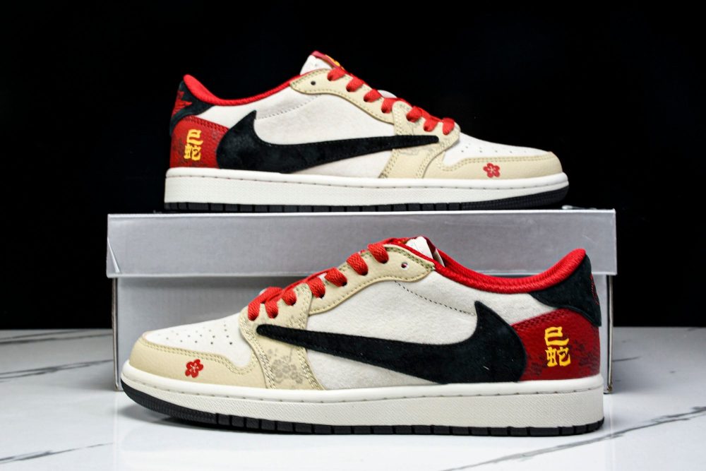 Travis Scott AJ1 Low x Year of The Snake 'Beige Red' (Custom) - Image 25