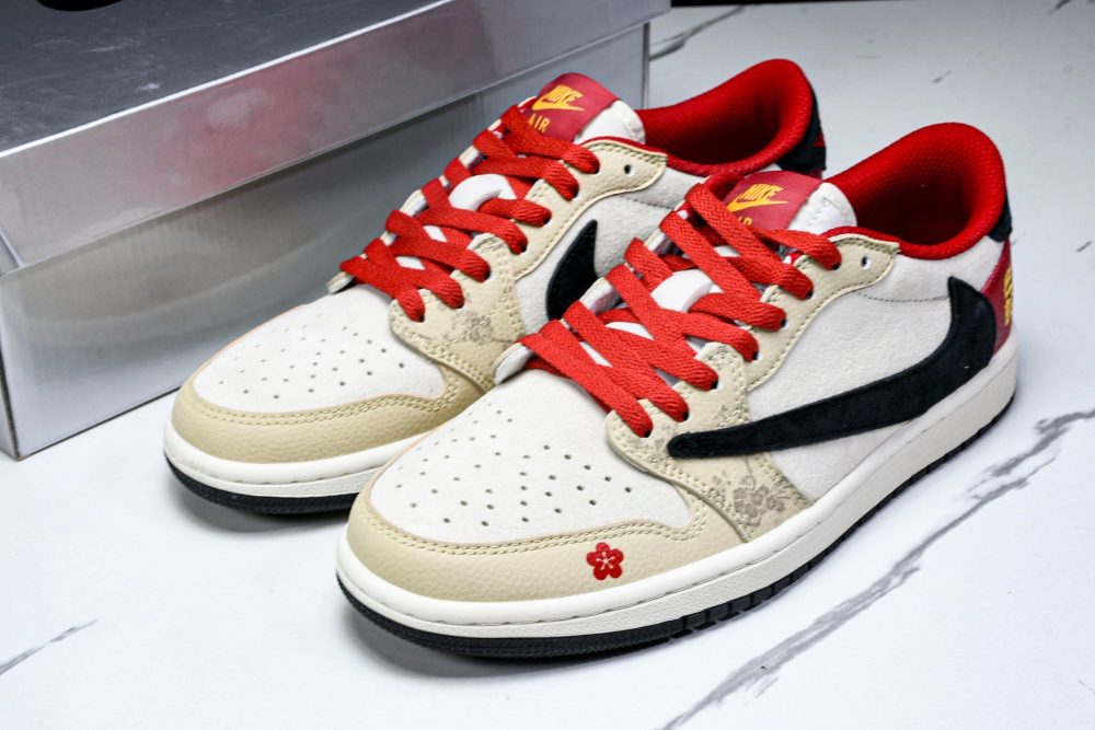 Travis Scott AJ1 Low x Year of The Snake 'Beige Red' (Custom) - Image 22