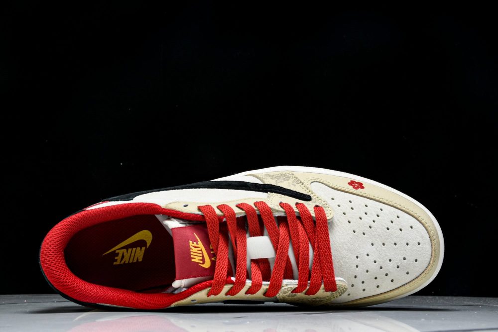 Travis Scott AJ1 Low x Year of The Snake 'Beige Red' (Custom) - Image 4