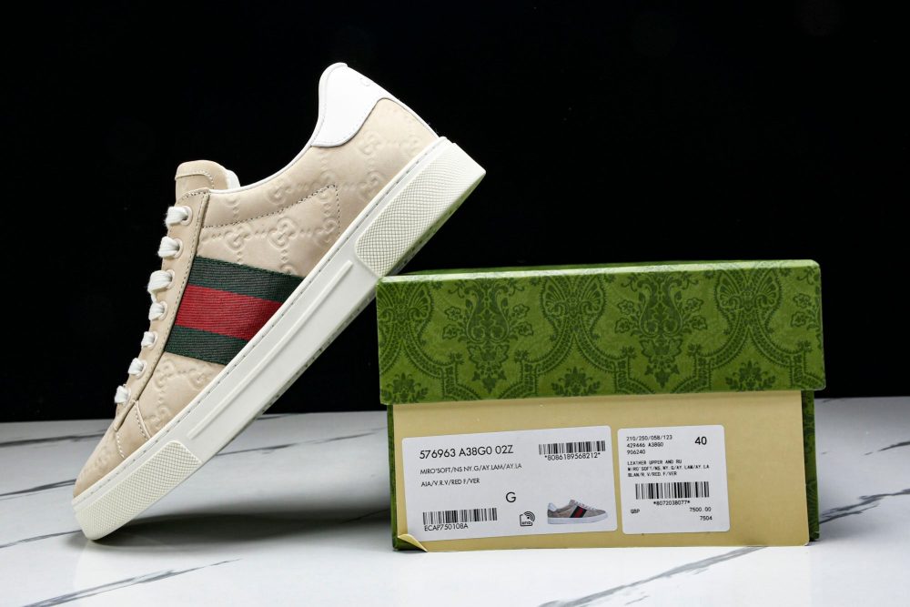 Guссi Ace Web 'Embossed Beige Monogram' - Image 25
