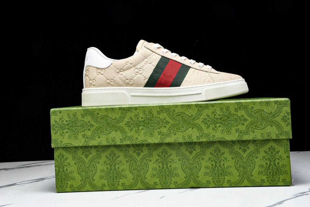 Guссi Ace Web 'Embossed Beige Monogram' - Image 24