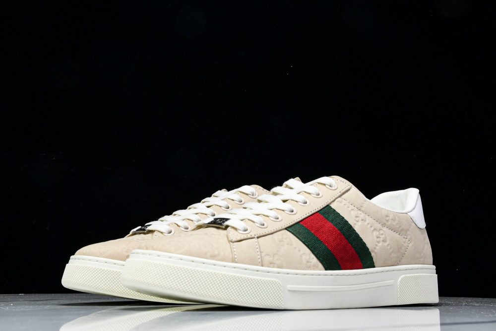 Guссi Ace Web 'Embossed Beige Monogram' - Image 3