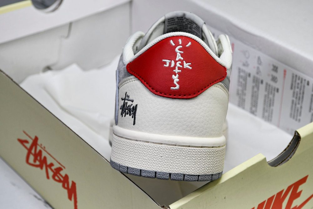 Travis Scott AJ1 Low x Stussy 'Grey White Red' (Custom) - Image 24