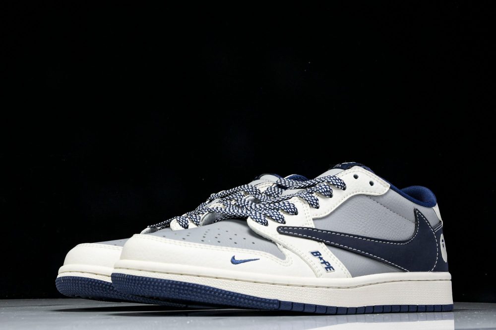 Travis Scott AJ1 Low x BAPE 'Grey Navy' (Custom) - Image 2