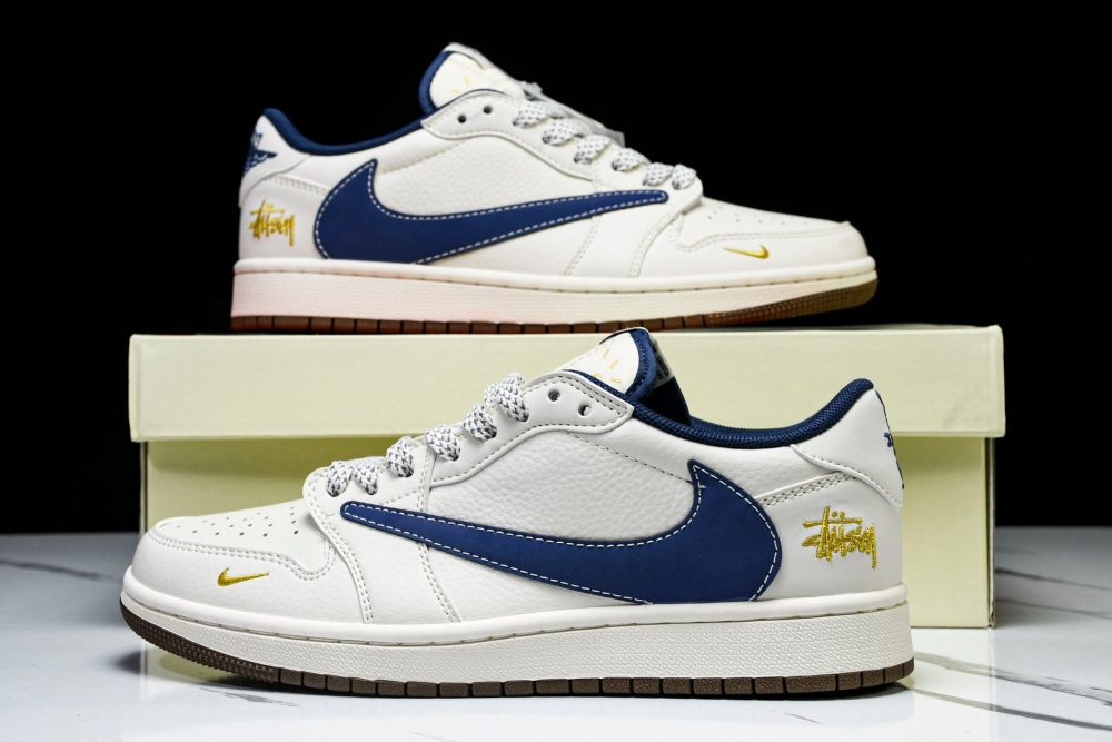 Travis Scott AJ1 Low x Stussy 'White Blue' (Custom) - Image 24