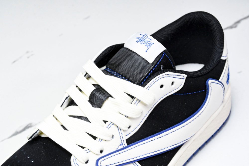 Travis Scott AJ1 Low x Stussy 'Black White Blue' (Custom) - Image 10