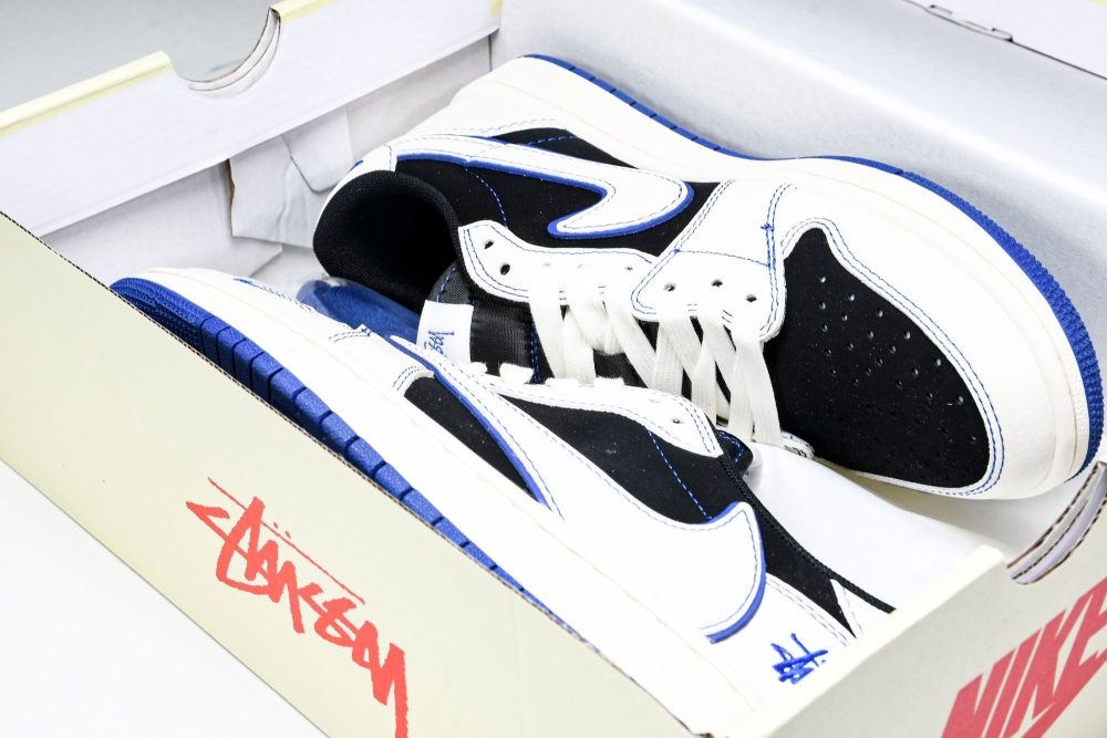 Travis Scott AJ1 Low x Stussy 'Black White Blue' (Custom) - Image 21