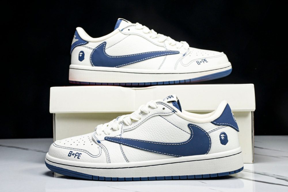 Travis Scott AJ1 Low x BAPE 'White Blue' (Custom) - Image 24