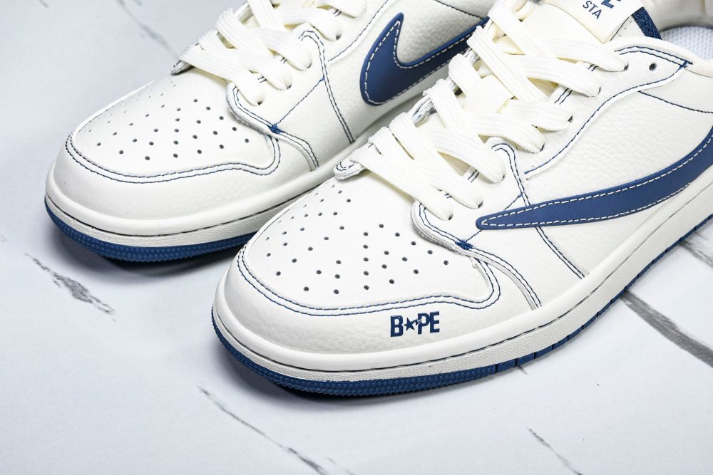 Travis Scott AJ1 Low x BAPE 'White Blue' (Custom) - Image 18