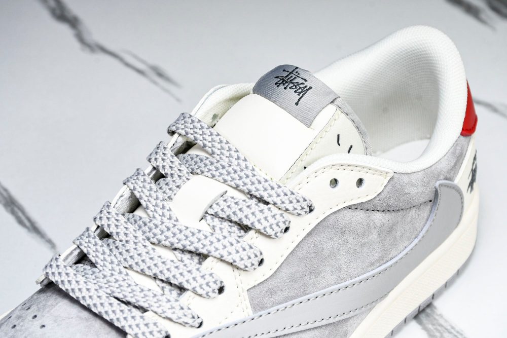 Travis Scott AJ1 Low x Stussy 'Grey White Red' (Custom) - Image 11