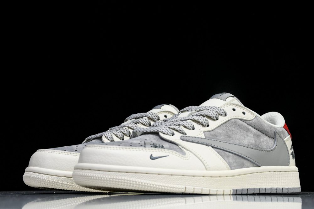 Travis Scott AJ1 Low x Stussy 'Grey White Red' (Custom) - Image 2