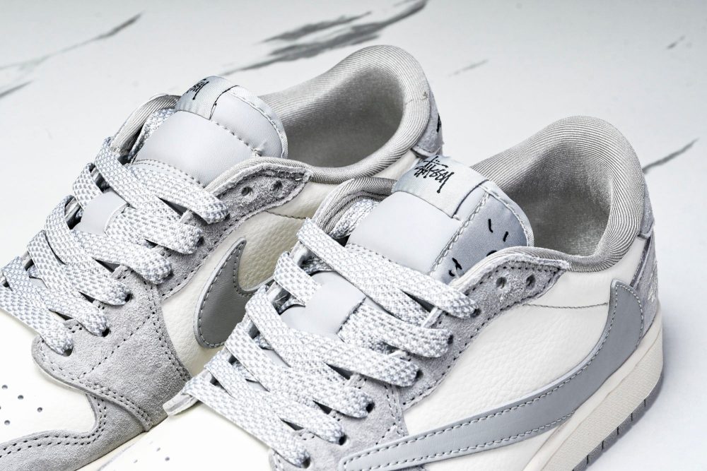 Travis Scott AJ1 Low x Stussy 'Grey White 2.0' (Custom) - Image 19