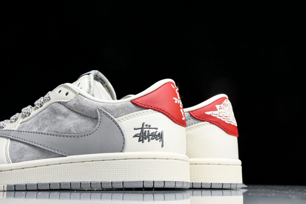Travis Scott AJ1 Low x Stussy 'Grey White Red' (Custom) - Image 9