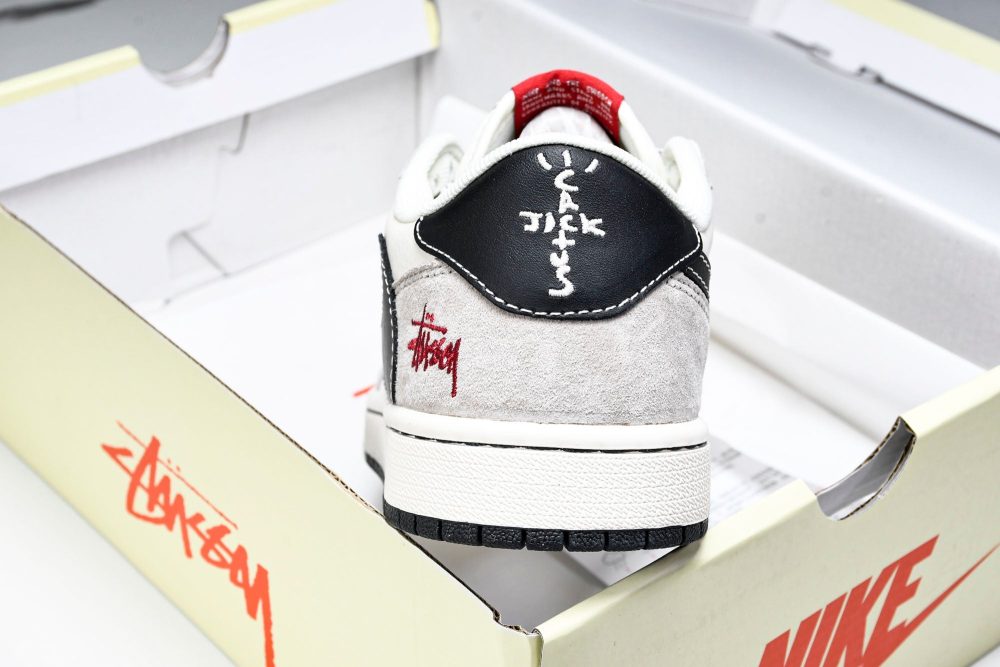 Travis Scott AJ1 Low x Stussy 'Black White Grey 2.0' (Custom) - Image 22