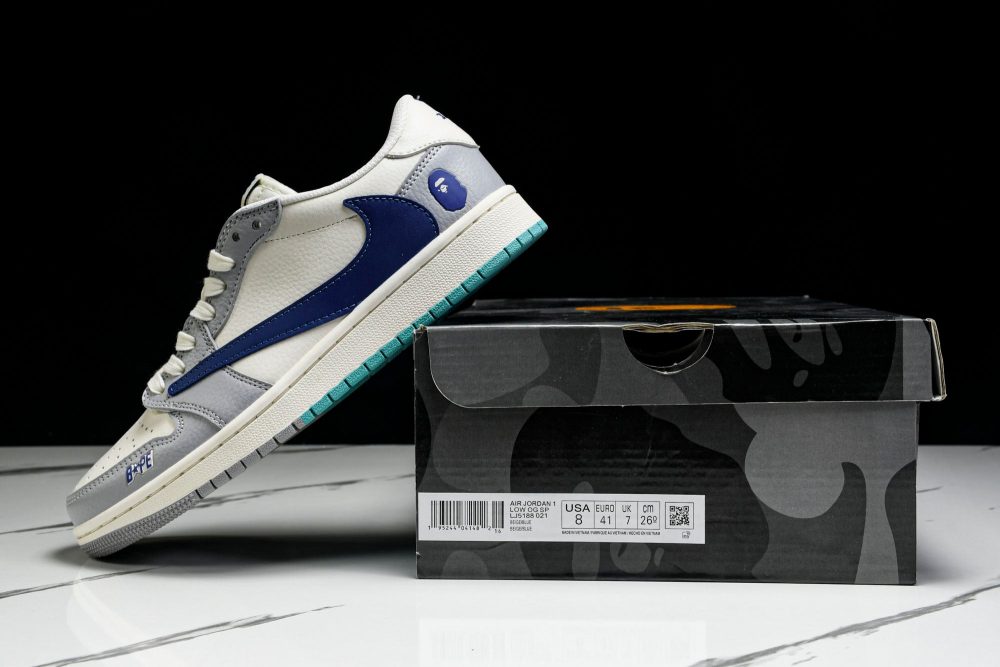 Travis Scott AJ1 Low x BAPE 'Blue Grey White' (Custom) - Image 25