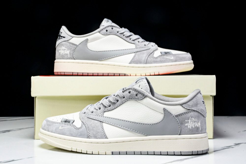 Travis Scott AJ1 Low x Stussy 'Grey White 2.0' (Custom) - Image 23