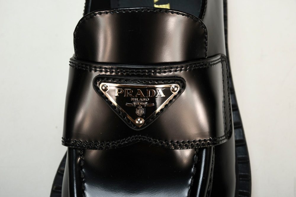 Prada Chocolate Patent Loafers 'Black' - Image 11