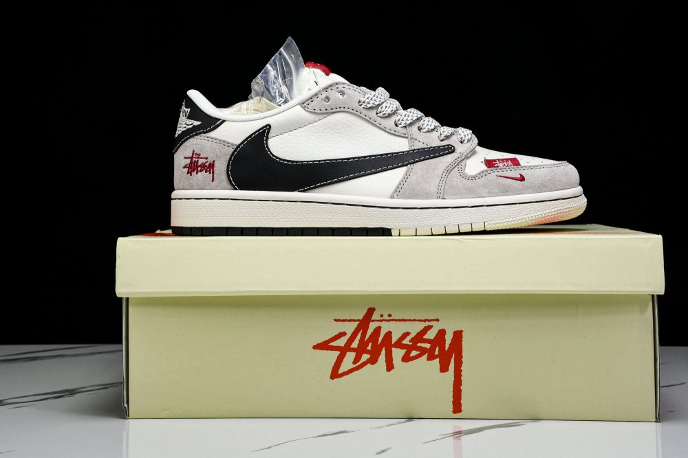 Travis Scott AJ1 Low x Stussy 'Black White Grey 2.0' (Custom) - Image 24