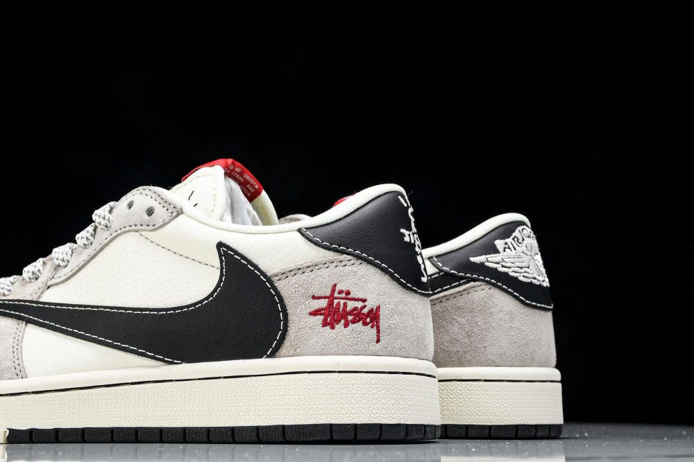 Travis Scott AJ1 Low x Stussy 'Black White Grey 2.0' (Custom) - Image 8