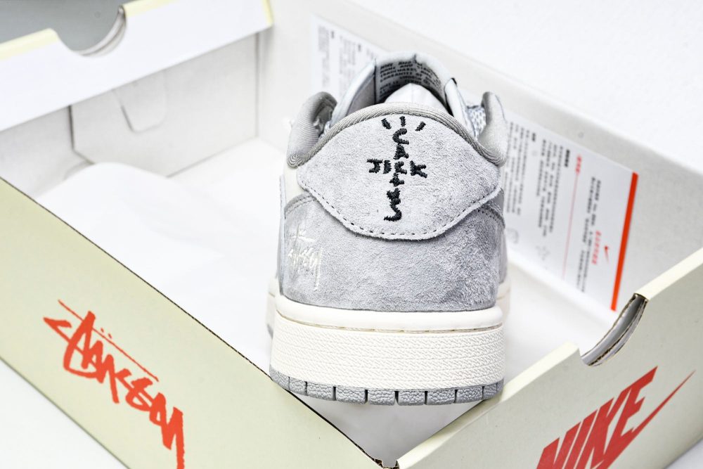 Travis Scott AJ1 Low x Stussy 'Grey White 2.0' (Custom) - Image 22