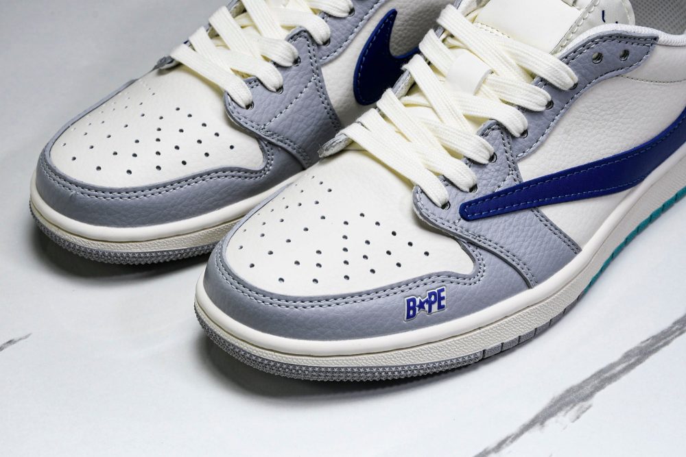 Travis Scott AJ1 Low x BAPE 'Blue Grey White' (Custom) - Image 18