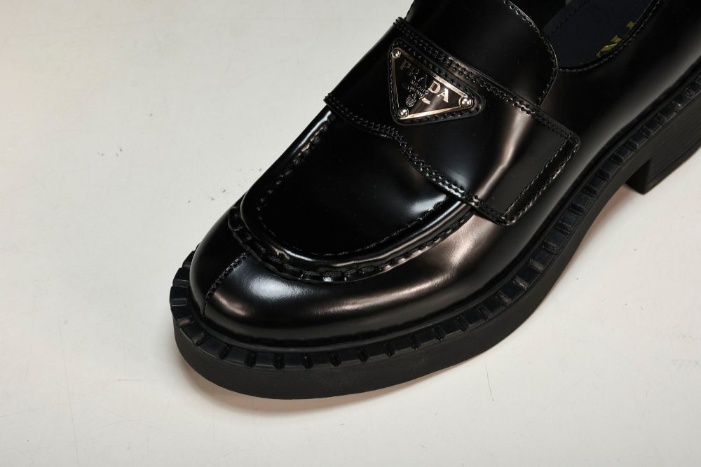 Prada Chocolate Patent Loafers 'Black' - Image 9