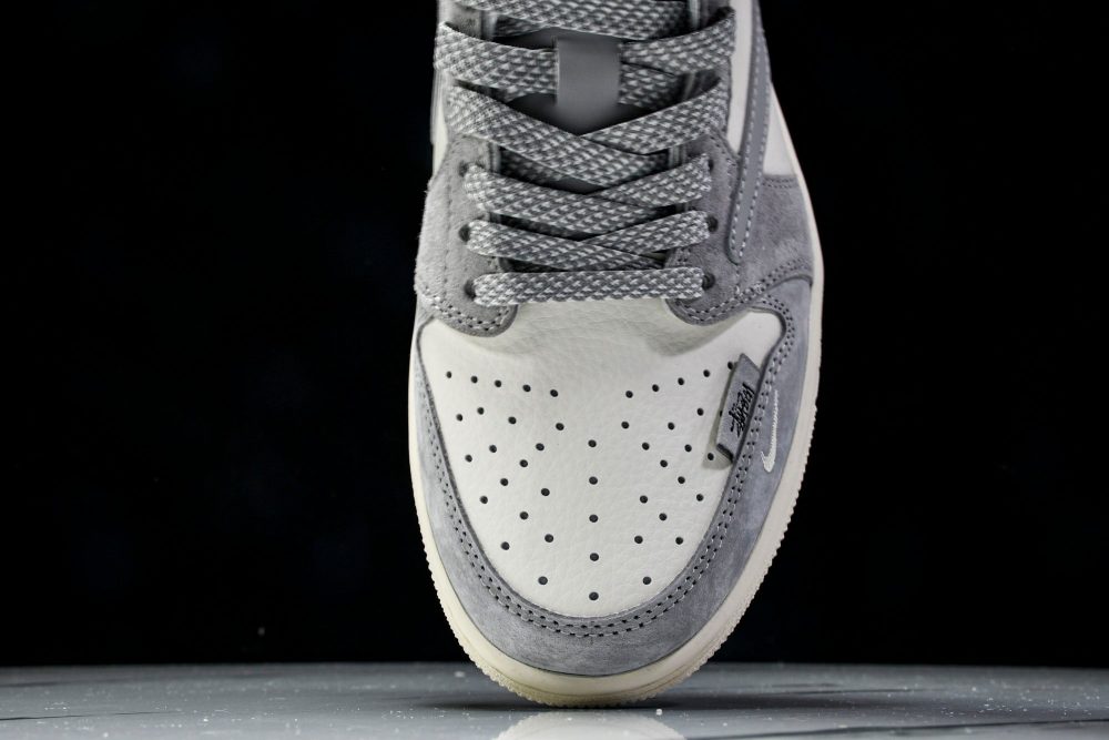 Travis Scott AJ1 Low x Stussy 'Grey White 2.0' (Custom) - Image 6