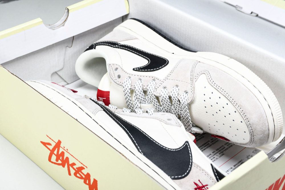 Travis Scott AJ1 Low x Stussy 'Black White Grey 2.0' (Custom) - Image 21