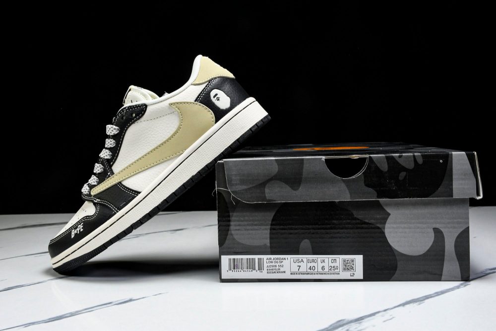 Travis Scott AJ1 Low x BAPE 'Beige Black White' (Custom) - Image 25