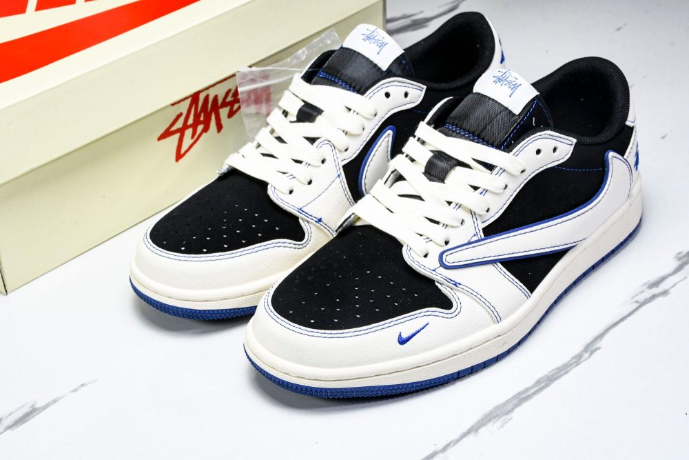 Travis Scott AJ1 Low x Stussy 'Black White Blue' (Custom) - Image 20