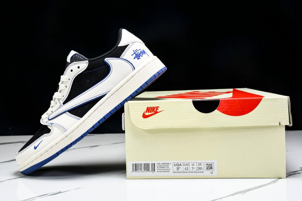 Travis Scott AJ1 Low x Stussy 'Black White Blue' (Custom) - Image 25